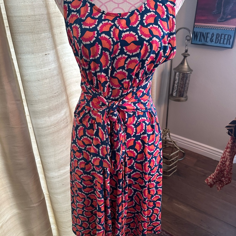 Leota Orange Pink Sleeveless Sundress Midi